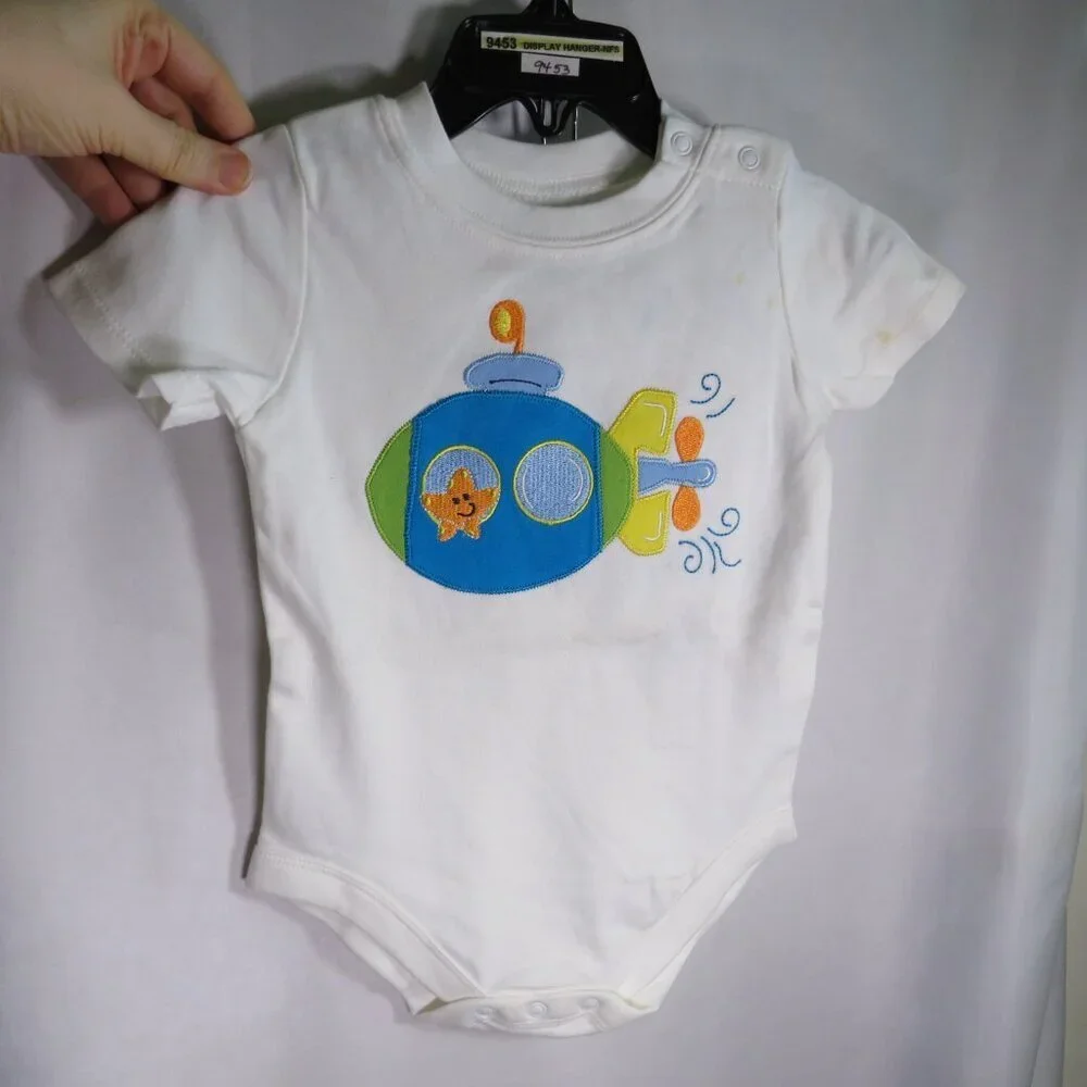 Baby Submarine Embroidered Bodysuit 6-9mts 100% Cotton Garanimals